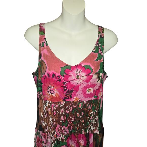 Keren Hart Womens L Midi Dress Floral Tiered Lightweight Flowy Vacation Beach - Picture 3 of 12